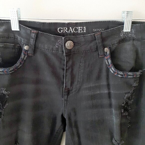 EUC Grace in LA black braided trim accent skinny denim jeans, 30 - Picture 8 of 15